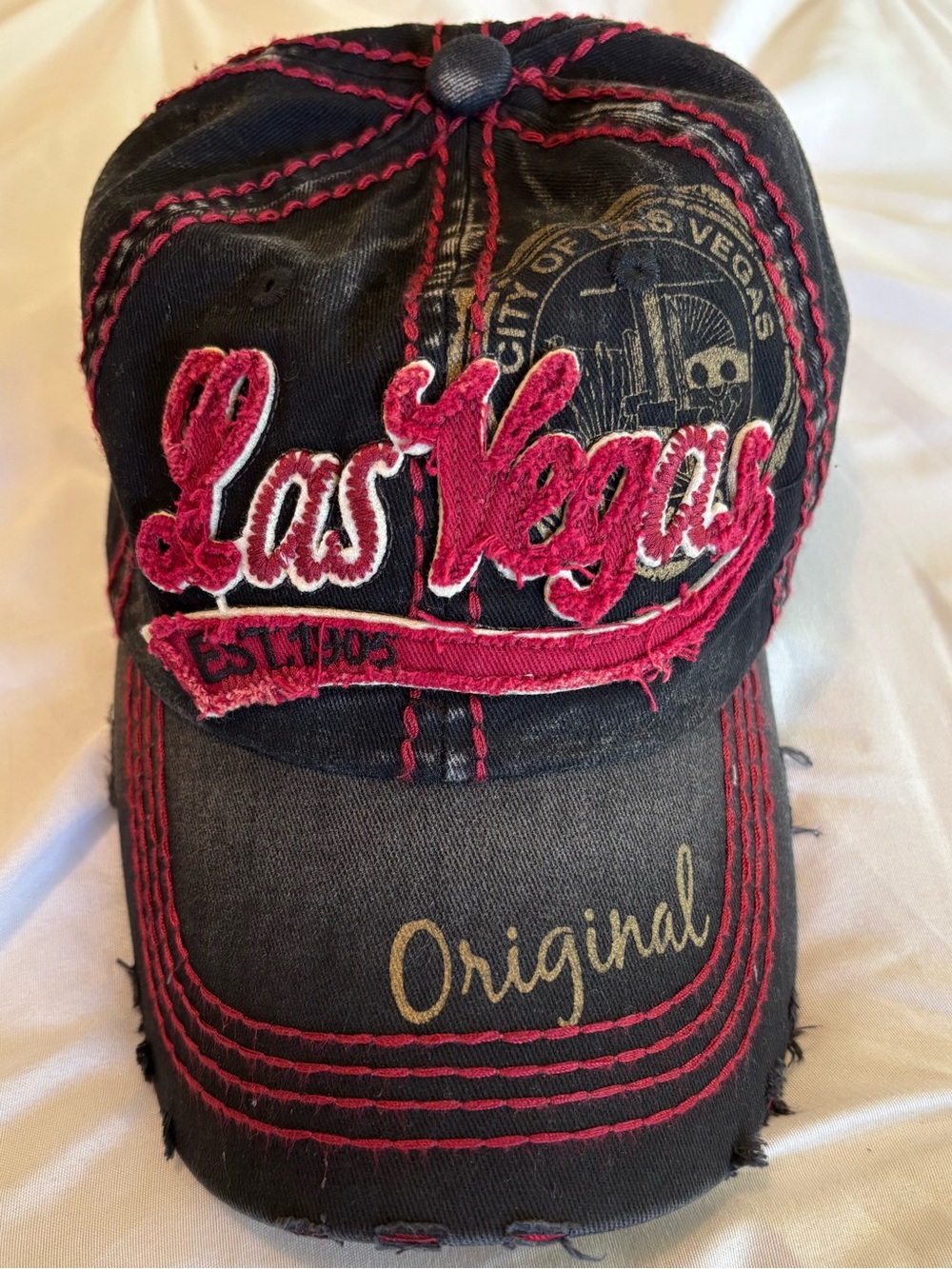 Robin Ruth Las Vegas Embroidered Baseball Cap in Black and Pink